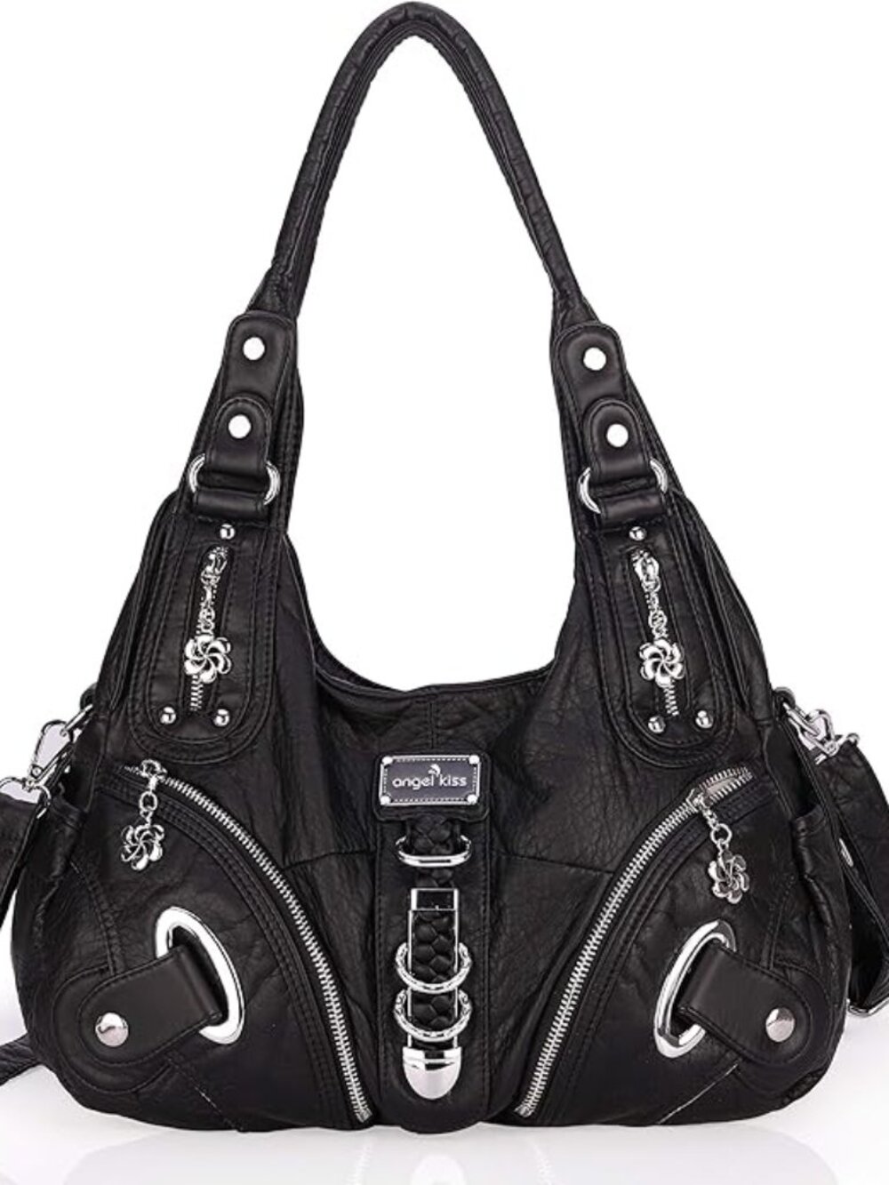 Elegant Black Shoulder Bag, Angelkiss, Soft Vegan Leather - Picture 1 of 6